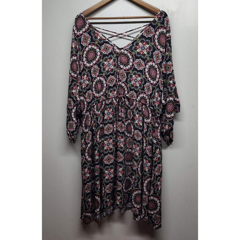 Torrid Mini Dress Women Plus Size 3X Black Pink Floral Relaxed Short Sleeve